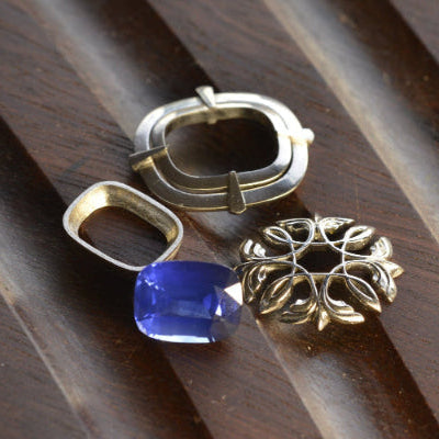 Progress shot of Bespoke handmade sapphire ring in platinum by Sydney jeweller Nicky Burles