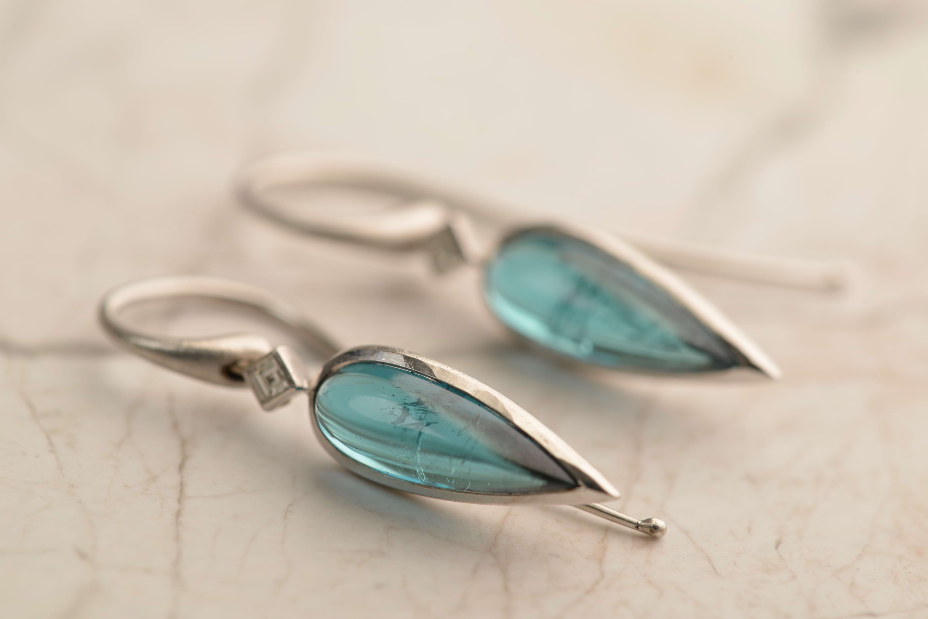 Indicolite Tourmaline and Diamond Earrings