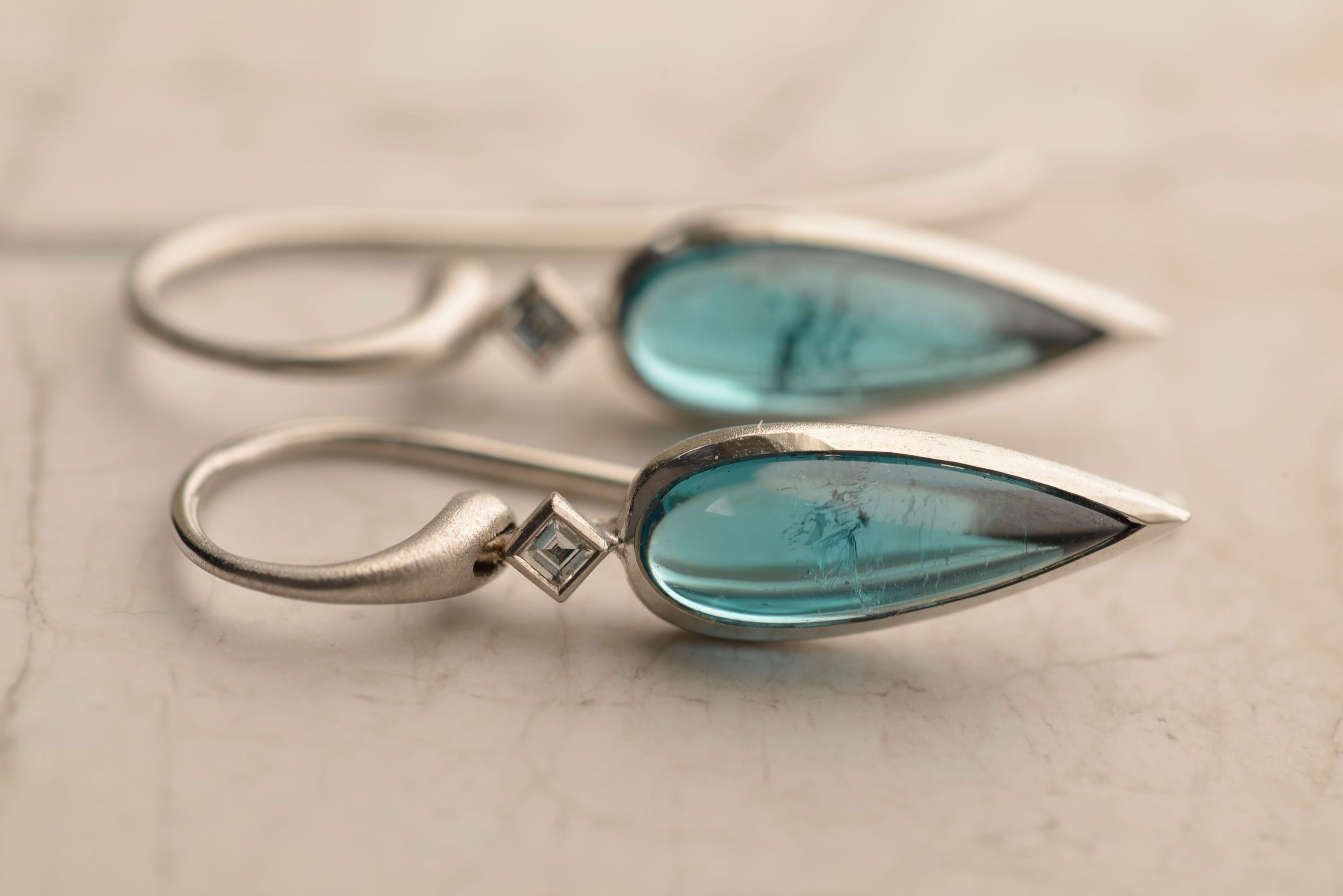 Indicolite Tourmaline and Diamond Earrings